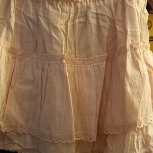 New,tag, pink 2 ruffle mini skirt  underneath skort lining crochet trim size med